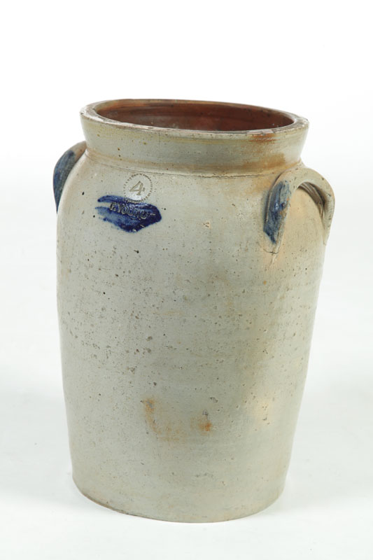 Appraisal: FOUR-GALLON STONEWARE CROCK Ohio mid th century Impressed ''F Young''