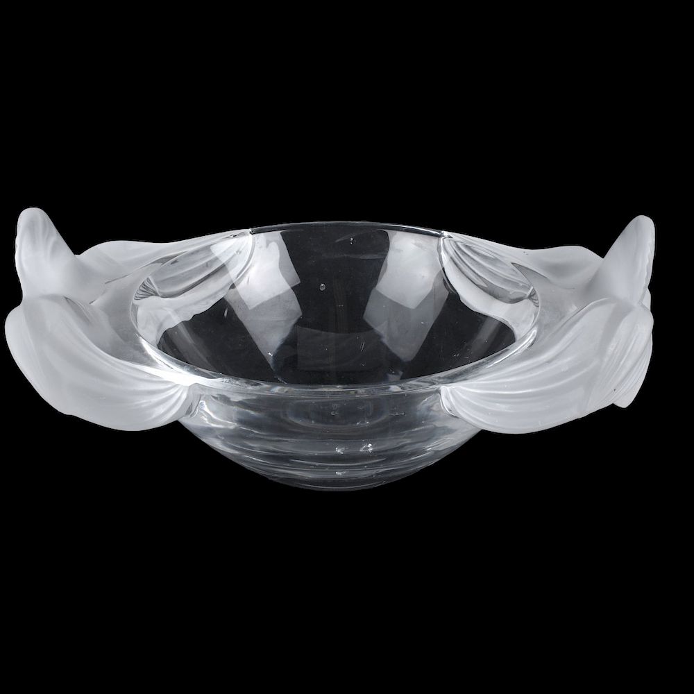 Appraisal: Lalique Loriol Bowl Laique Loriol Clear Crystal Oval Bowl with