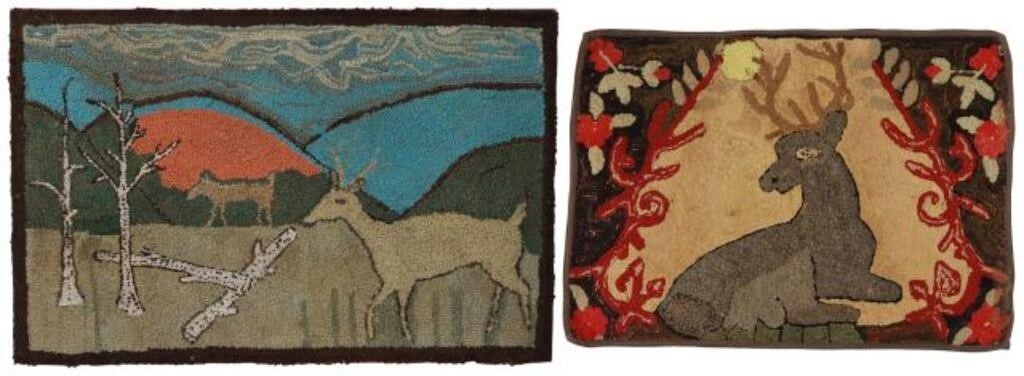 Appraisal: lot of American Folk Art hooked rugs wall hangings both