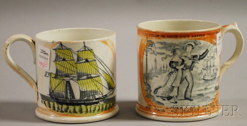 Appraisal: Two English Sunderland Lustre and Transfer Sailing and Motto Mugs