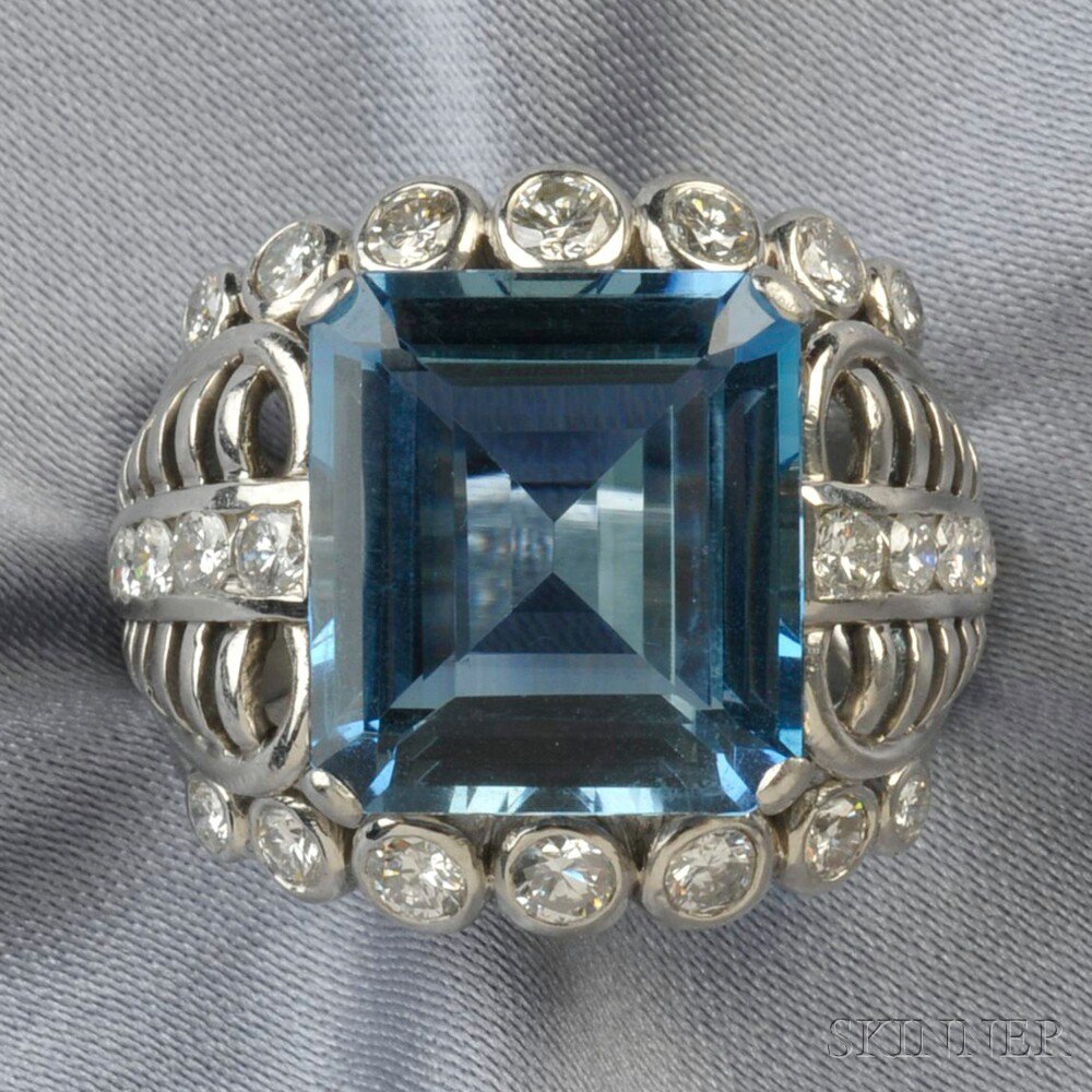 Appraisal: Platinum Aquamarine and Diamond Ring set with an emerald-cut aquamarine