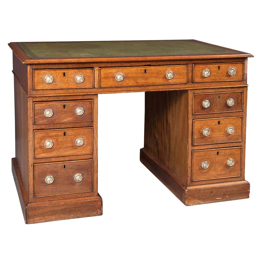 Appraisal: George III Mahogany Pedestal Desk Circa The rectangular leather inset