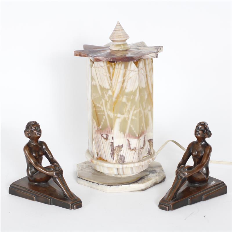 Appraisal: Carved Onyx Art Deco luminary lamp and a pair of