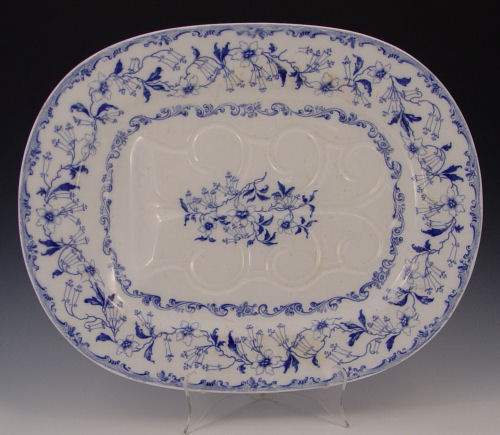 Appraisal: STAFFORDSHIRE FLOW BLUE MEAT PLATTER Impressed ''New Stone'' M Co