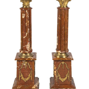 Appraisal: A Pair of Neoclassical Style Gilt-Bronze Mounted Rouge Marble Pedestals