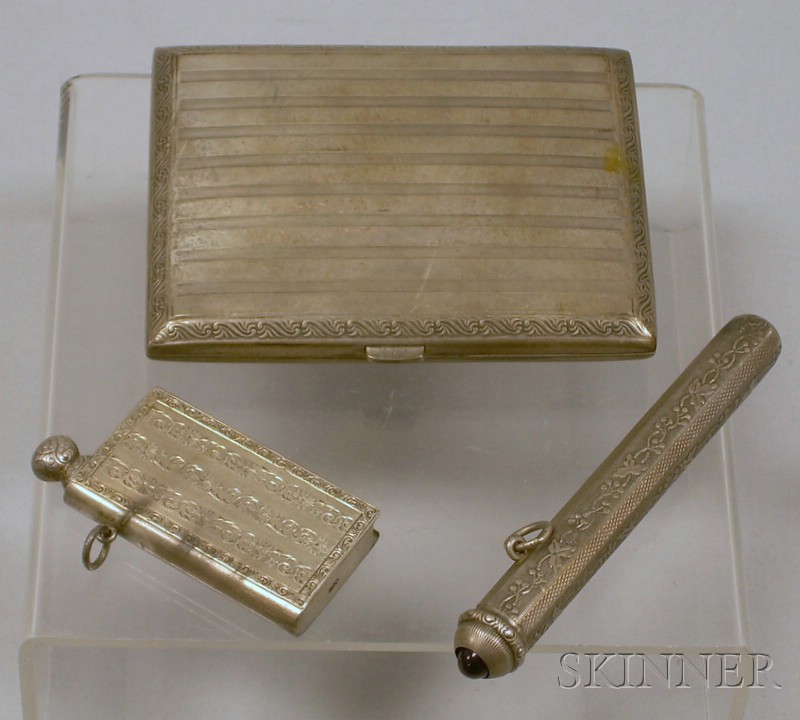 Appraisal: Three Silver Personal Items a silver cigarette case a silver