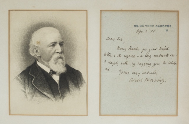 Appraisal: Lithograph with Signed Note From Robert Browning Dated April Frame