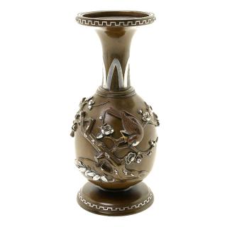 Appraisal: A Japanese Mixed-Metal Decorated Bronze Vase The vase of pear