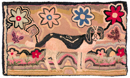 Appraisal: American hooked rug ca depicting a dog in a floral