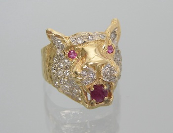 Appraisal: A Yellow Gold Ruby and Diamond Tiger Ring Unmarked yellow