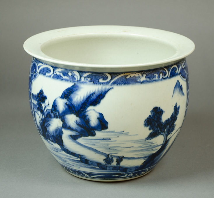 Appraisal: CHINESE PORCELAIN BLUE AND WHITE JARDINIERE hand painted underglaze having