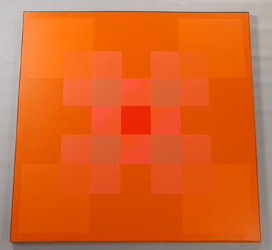 Appraisal: Polymer modernist composition in orange oil on canvas x signed