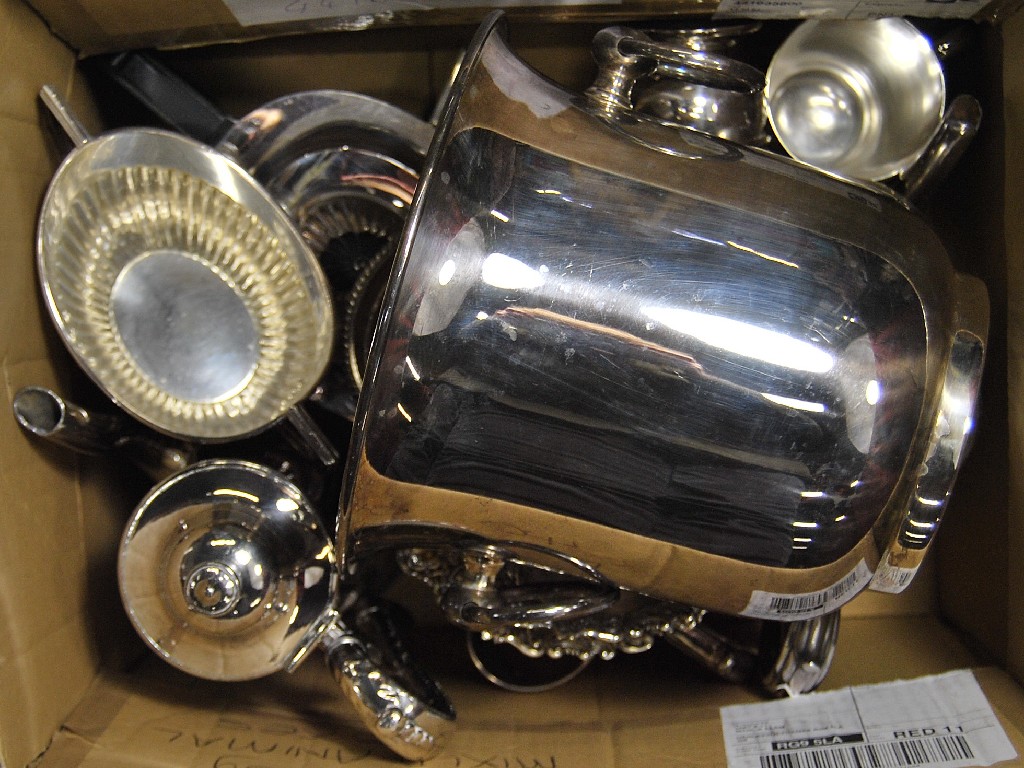 Appraisal: Two boxes of silver plated hollow and flat ware including