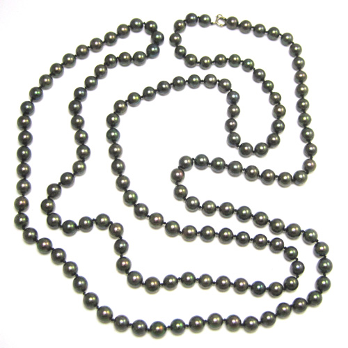 Appraisal: ROPE LENGTH BLACK PEARL NECKLACE strung with well matched black