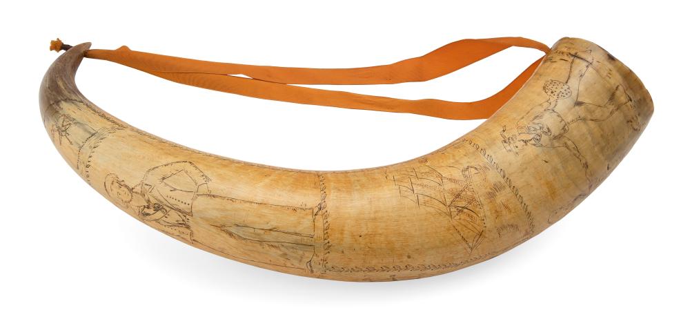 Appraisal: LARGE DECORATED STEER HORN SCOTLAND AMERICA LATE TH CENTURY LENGTH