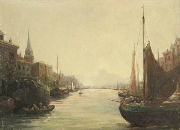 Appraisal: Carl Augustus Streefkerk Dutch - A harbor scene in Amsterdam