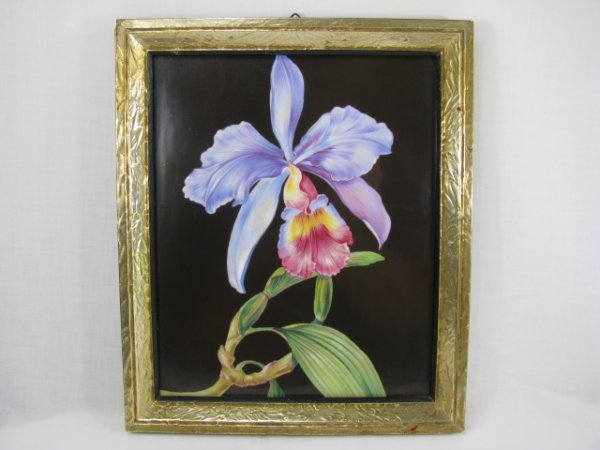 Appraisal: Framed Rosenthal hand painted porcelain plaque depicting a cattleya orchid