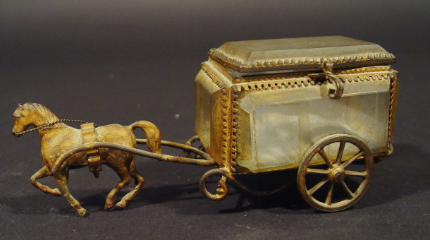 Appraisal: Brass jewellery casket modelled as a horse drawn cart with