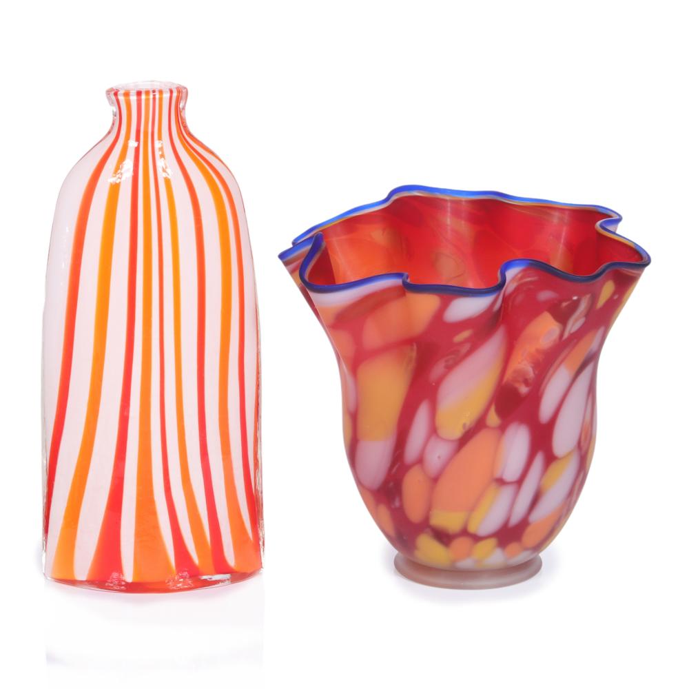 Appraisal: TWO HAND BLOWN MOD MODERN CONTEMPORARY STUDIO ART GLASS VASES