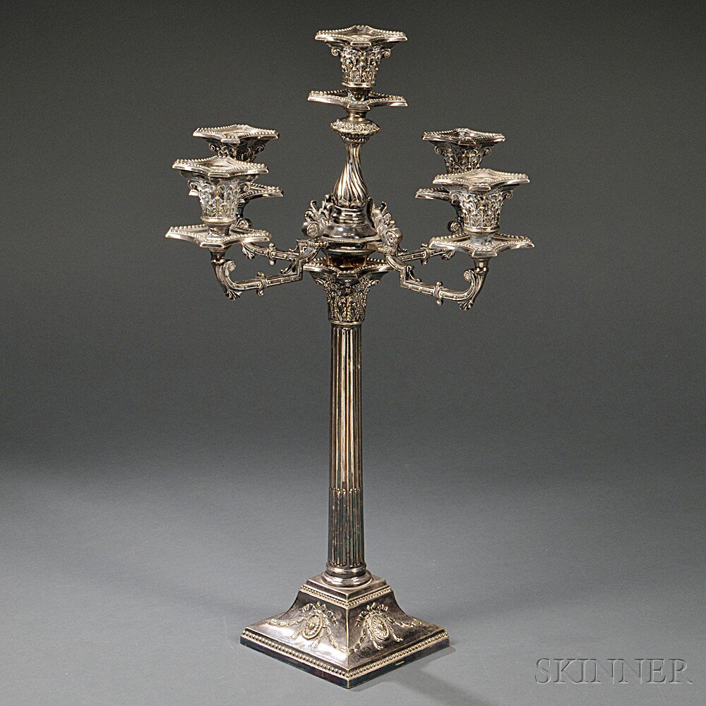 Appraisal: Mappin Webb Silver-plated Five-light Convertible Candelabra England early th century