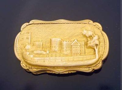 Appraisal: A Victorian silvergilt 'castletop' vinaigrette with a view of Chatsworth