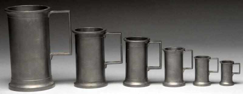 Appraisal: Lot of Metal Graduated Measuring Tankards Description Matching set of