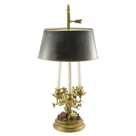 Appraisal: Transitional Louis XV XVI Style Gilt-Metal and Porcelain Three-Light Adjustable