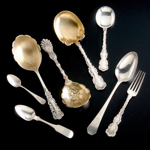 Appraisal: Thirty-two pieces of American silver flatware two Nathaniel Coleman serving