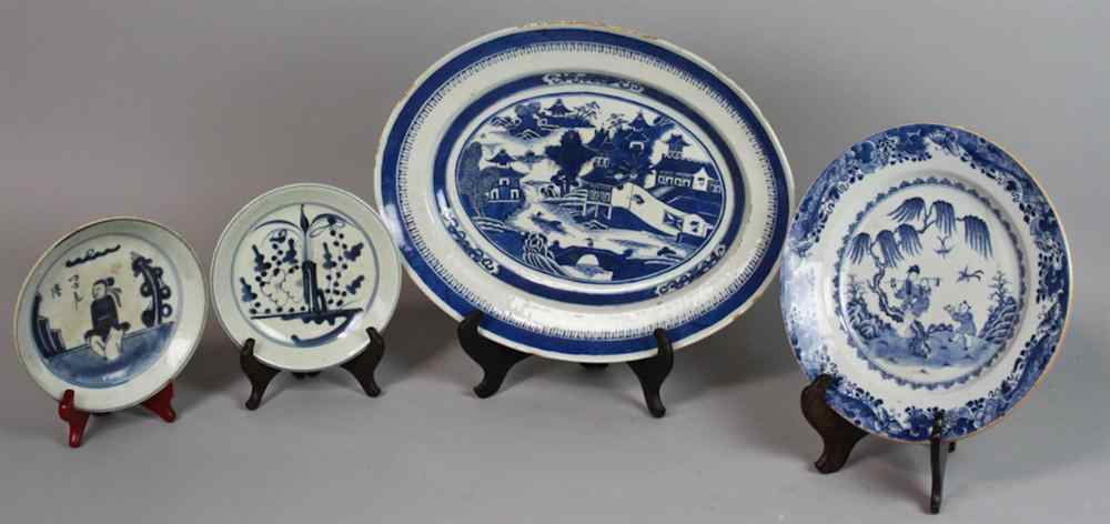 Appraisal: FOUR CHINESE BLUE AND WHITE DISHES TH CENTURY AND LATER