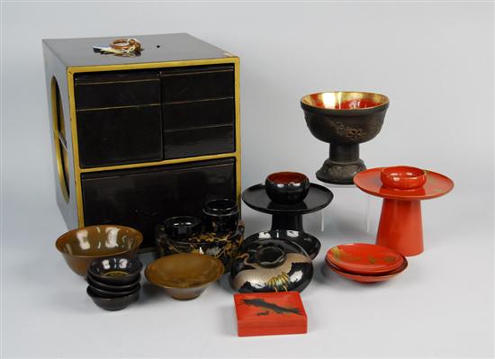 Appraisal: COLLECTION OF EIGHTEEN JAPANESE LACQUER WARES including a two tier