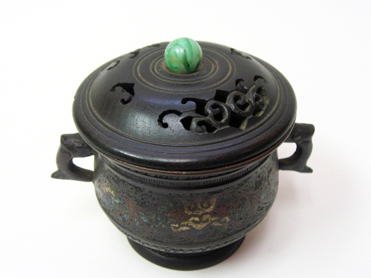 Appraisal: An Asian Champleve Incense Burner bronze with inlaid enameling double