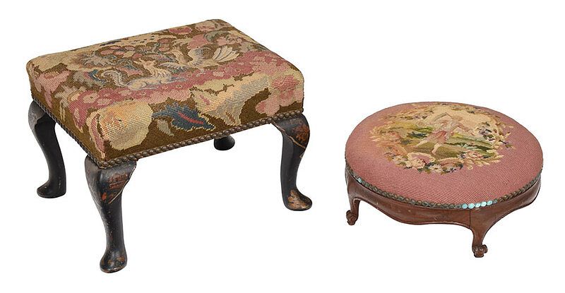 Appraisal: Two Needlework Upholstered Diminutive Footstools th th century first example