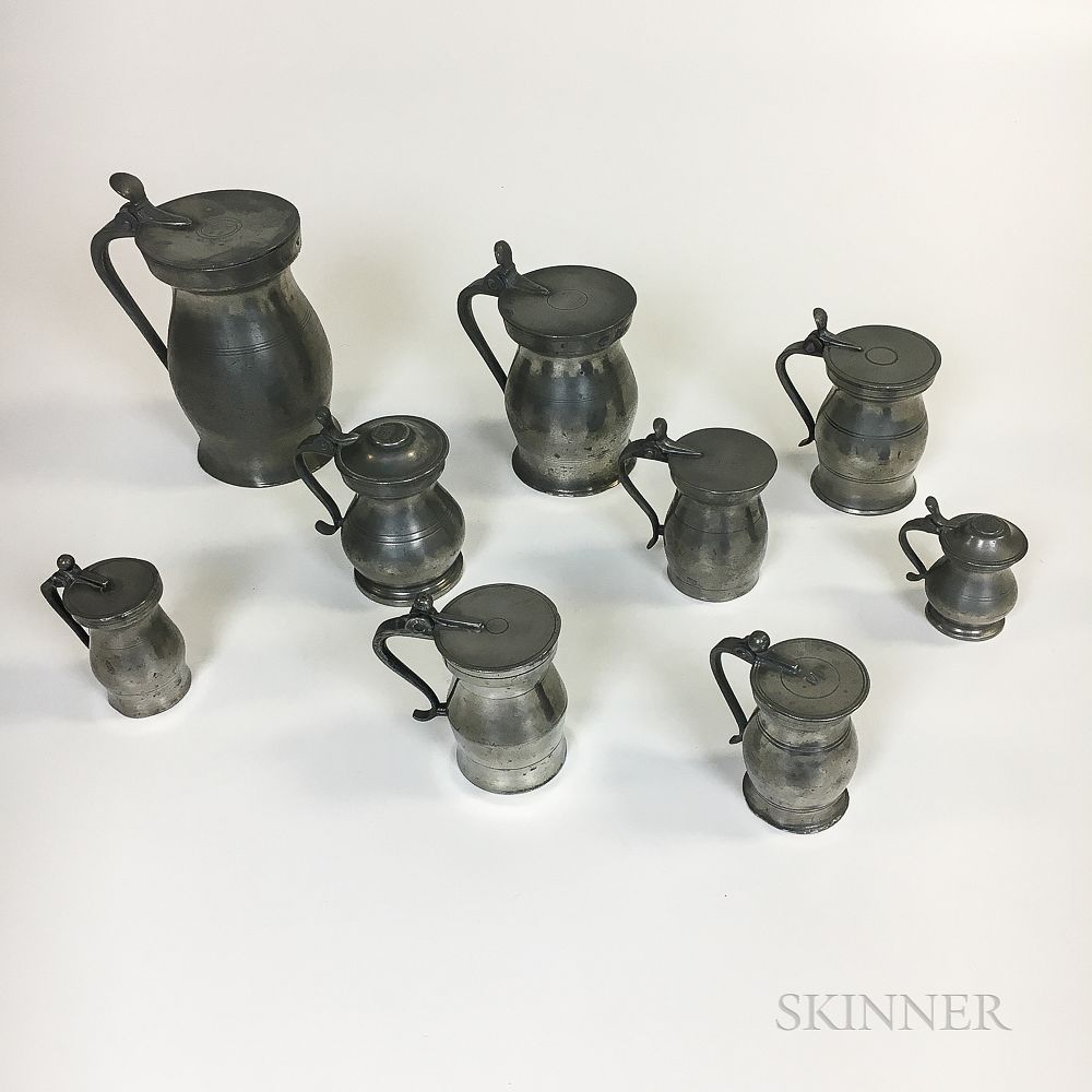 Appraisal: Nine Scottish Pewter Measures Nine Scottish Pewter Measures four embryo