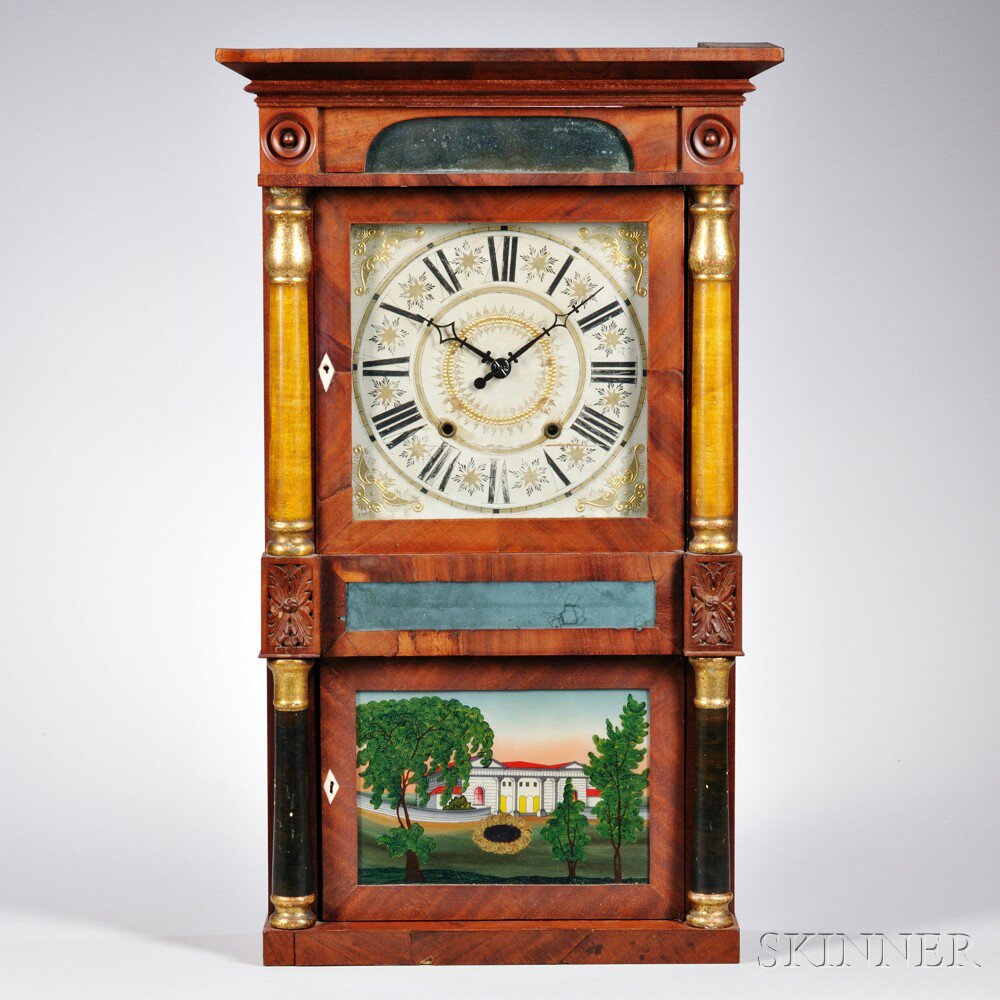 Appraisal: Jerome Darrow Double Decker Shelf Clock Bristol Connecticut c mahogany