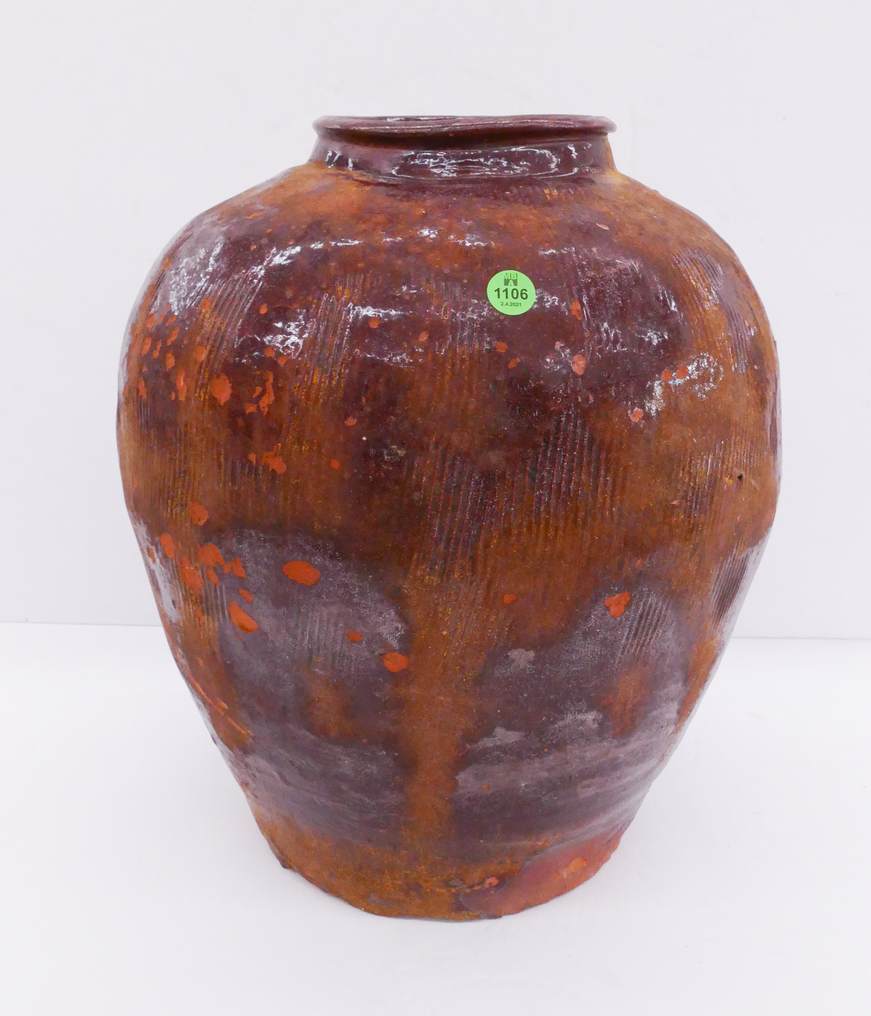 Appraisal: Meiji Japanese Rust Red Provincial Jar- '' with some glaze