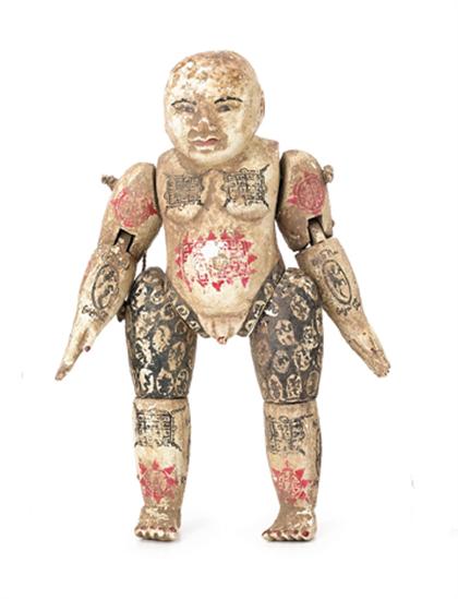 Appraisal: Rare Burmese polychrome wood articulated tattoo model qing dynasty Of