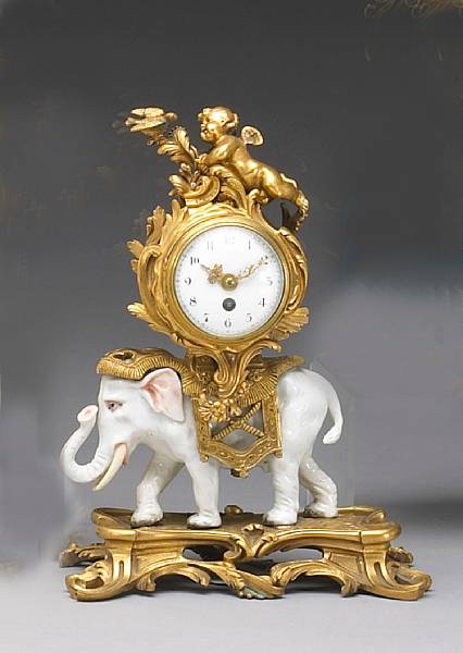 Appraisal: A Louis XV style gilt bronze and porcelain elephant clock