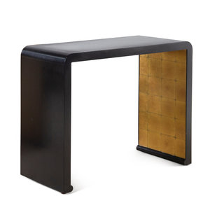 Appraisal: A Custom Black Lacquered Poplar Console Table th Century having