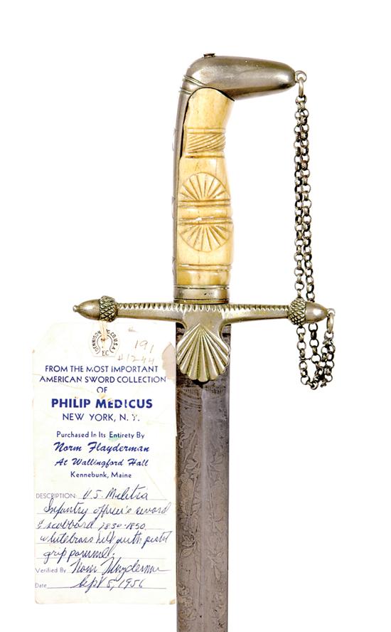 Appraisal: U S Militia officer's sword and scabbard circa - white