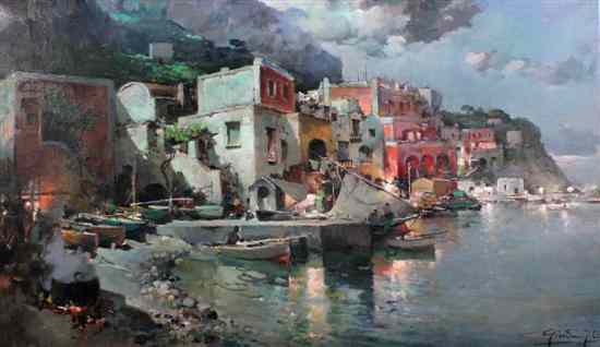 Appraisal: Neapolitan School oil on canvas Notte a Marina Grande Capri