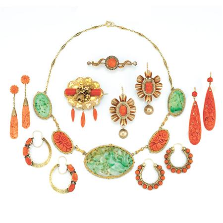 Appraisal: Group of Coral and Jade Jewelry Estimate -