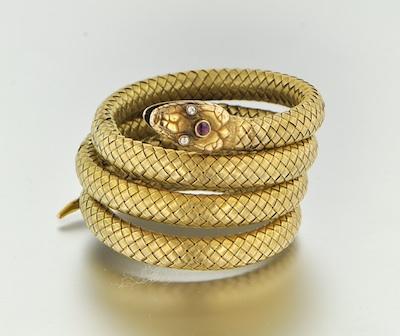 Appraisal: A Victorian Gold and Ruby Snake Bracelet k yellow gold