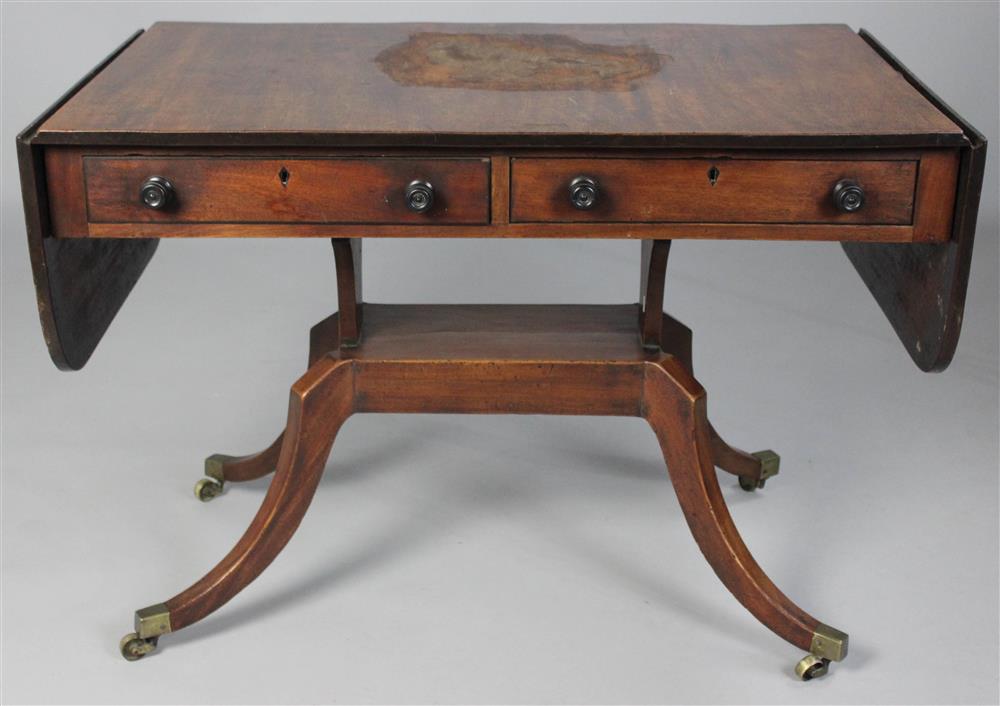 Appraisal: ENGLISH REGENCY MAHOGANY SOFA TABLE the rectangular top with drop