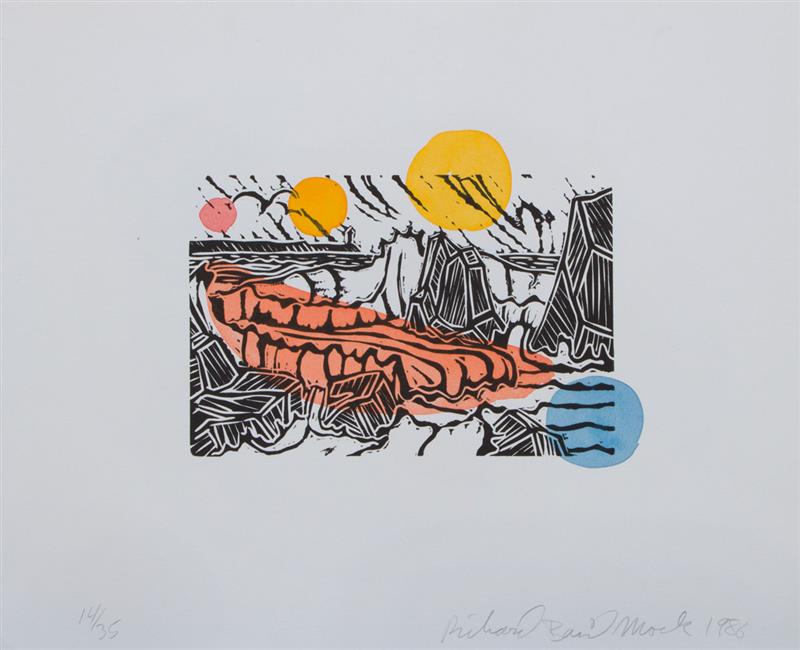 Appraisal: RICHARD MOCK b SEASCAPE AND STILL LIFE Two linocuts in