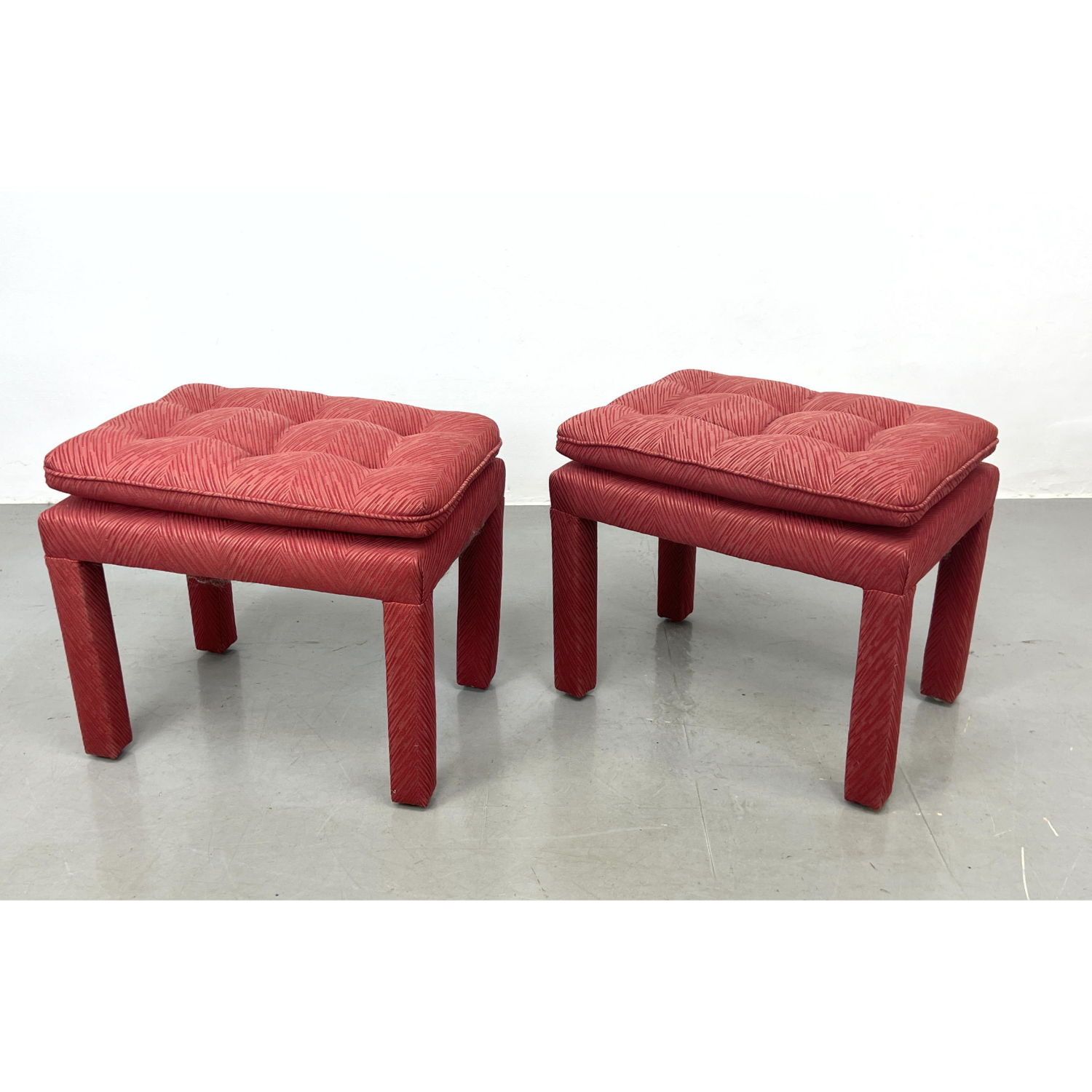 Appraisal: Pr Modern Fully Upholstered Benches Stools Tufted Pillow Top Cushions