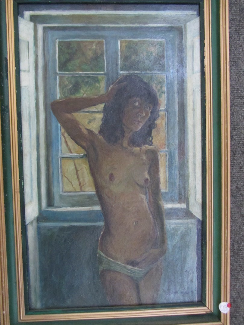 Appraisal: Diane Hills th century Self portrait by window oil on