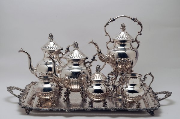 Appraisal: Silverplated tea set comprised of - hot water kettle on