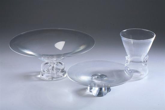 Appraisal: THREE PIECES STEUBEN GLASS Etched Steuben signature on base Including