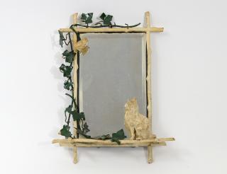 Appraisal: VIENNA COLD PAINTED MIRROR WITH CAT Austrian th Century Cast