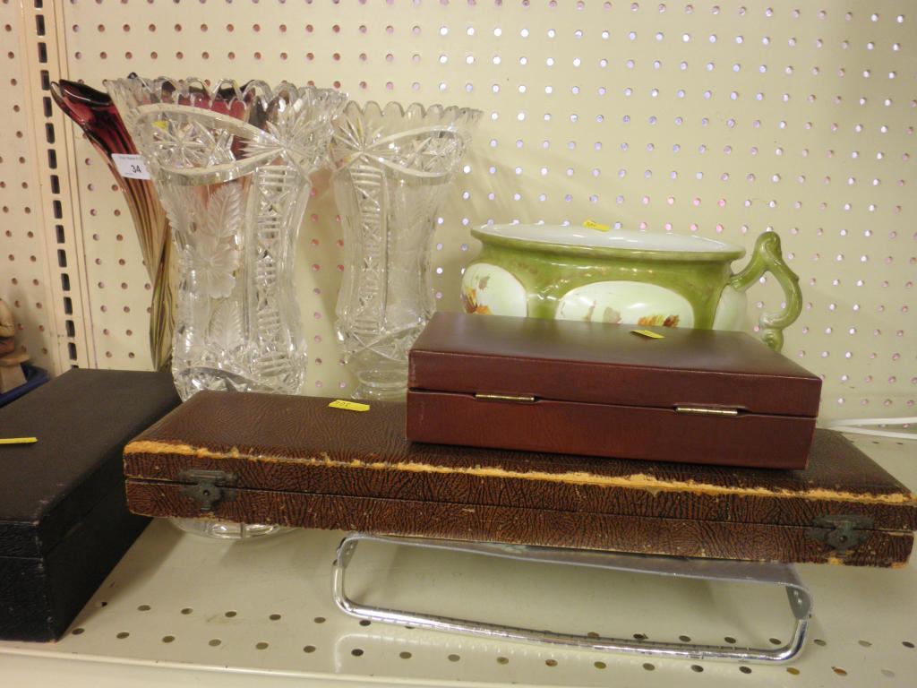 Appraisal: A Continental ruby and brown tinted glass vase a pair